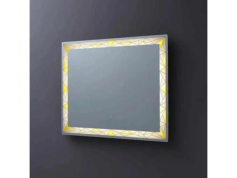 Lustro ścienne prostokątne "Mosaic" touch LED z satynowymi i kolorowymi wstawkami cm 90x70h