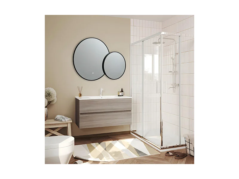 Runder Doppelspiegel „Incontro“ mit LED-Hintergrundbeleuchtung und schwarzen Rändern