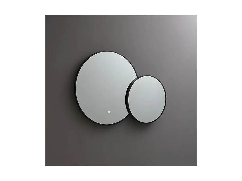 Runder Doppelspiegel „Incontro“ mit LED-Hintergrundbeleuchtung und schwarzen Rändern