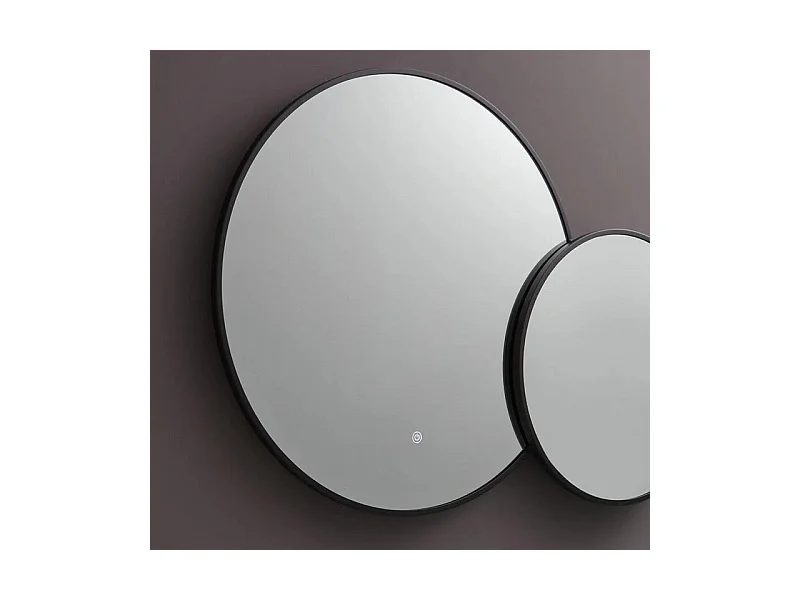 Runder Doppelspiegel „Incontro“ mit LED-Hintergrundbeleuchtung und schwarzen Rändern