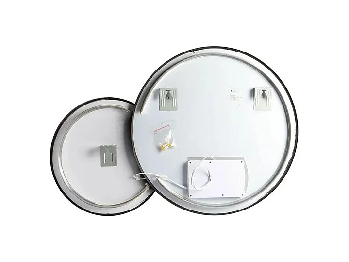 Runder Doppelspiegel „Incontro“ mit LED-Hintergrundbeleuchtung und schwarzen Rändern