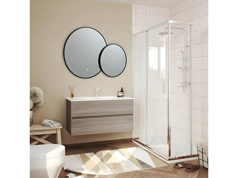 Okrągłe podwójne lustro "Incontro" z podświetleniem LED i czarnymi krawędziami