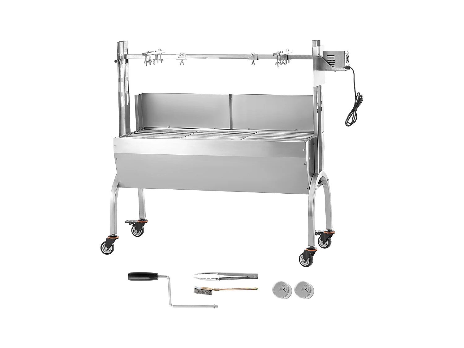 Barbecue à Rôtisserie SucceBuy Roaster Spit 52W, Porc, Agneau, Poulet, 90kg, Rôtissoire en Acier Inoxydable avec Roues Verrouillables