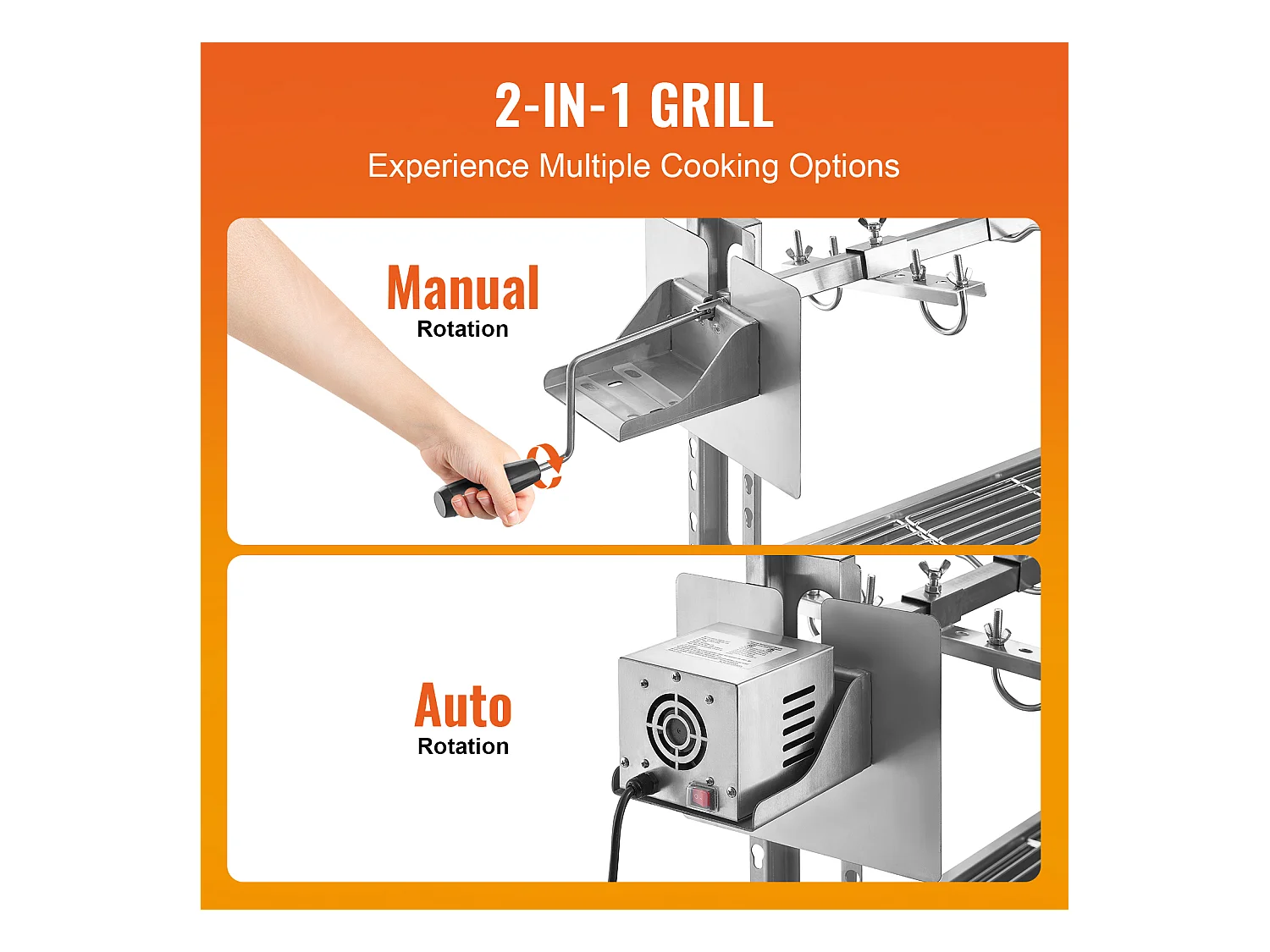 Barbecue à Rôtisserie SucceBuy Roaster Spit 52W, Porc, Agneau, Poulet, 90kg, Rôtissoire en Acier Inoxydable avec Roues Verrouillables