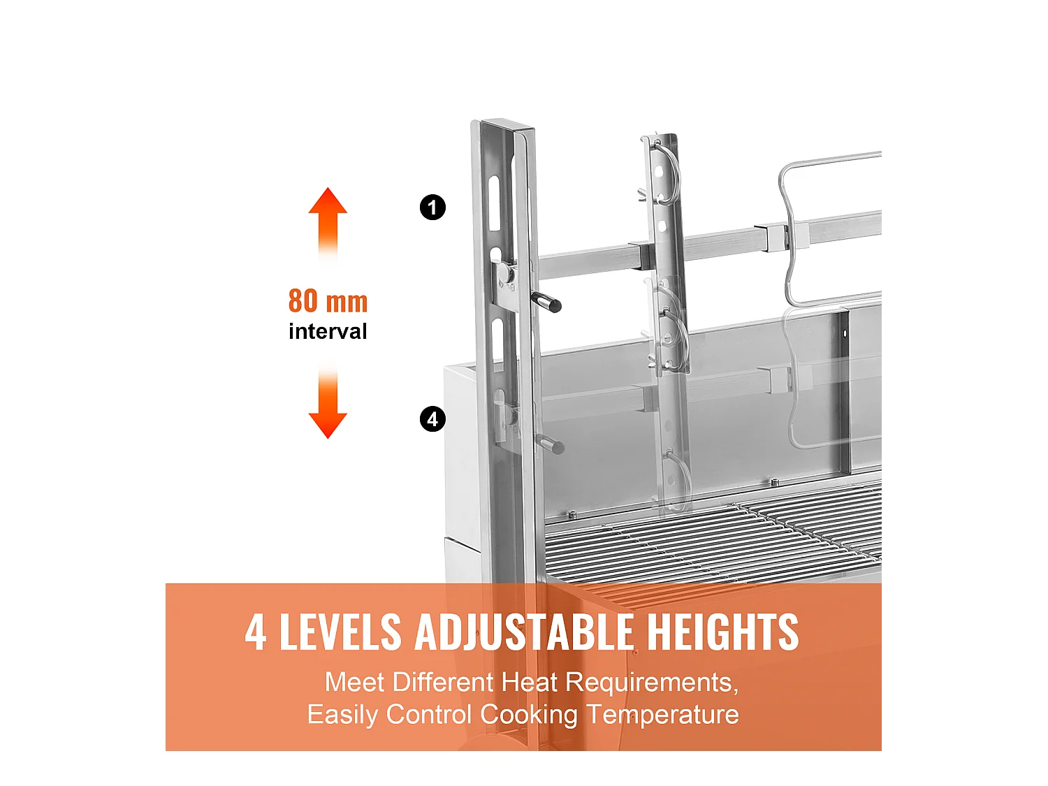 Barbecue à Rôtisserie SucceBuy Roaster Spit 52W, Porc, Agneau, Poulet, 90kg, Rôtissoire en Acier Inoxydable avec Roues Verrouillables