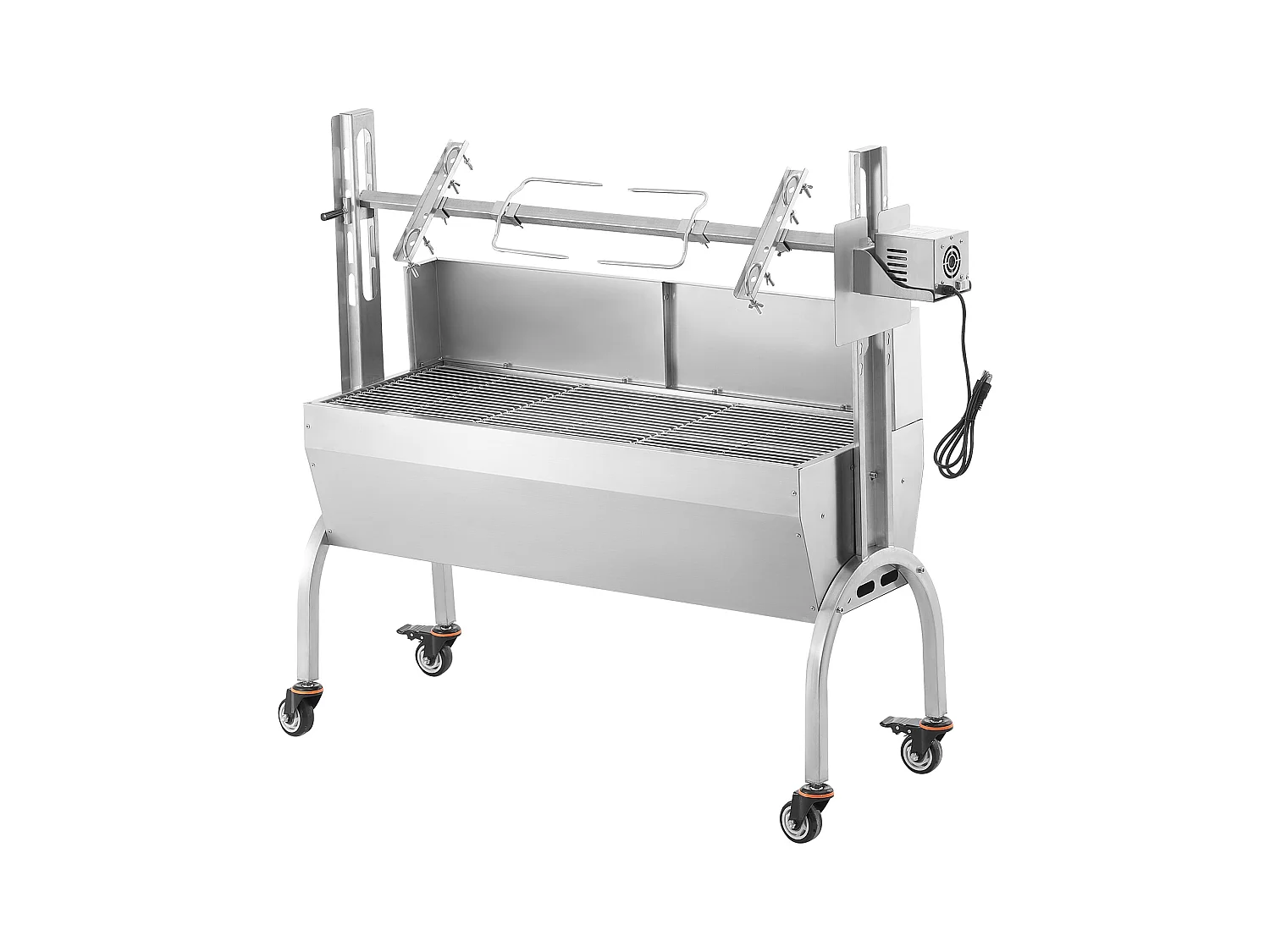 Barbecue à Rôtisserie SucceBuy Roaster Spit 52W, Porc, Agneau, Poulet, 90kg, Rôtissoire en Acier Inoxydable avec Roues Verrouillables