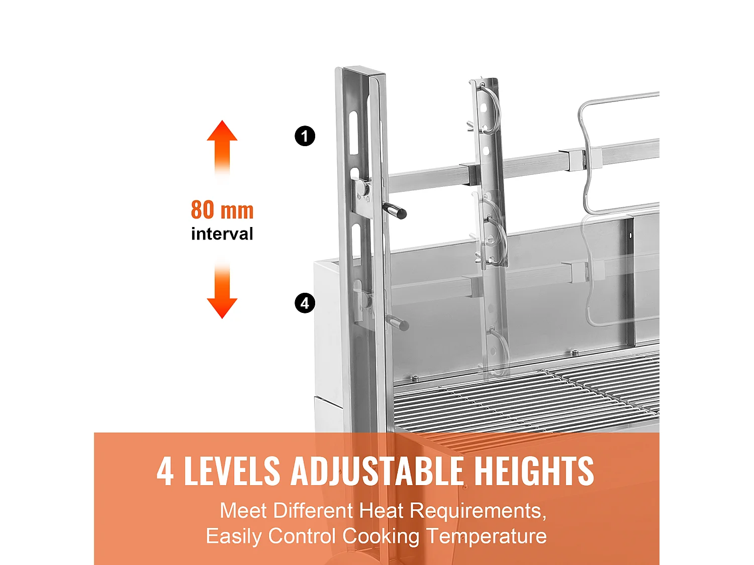 Drehbratengrill SucceBuy Roaster Spit 52W, Schwein, Lamm, Huhn, 90kg, Edelstahl-Bratpfanne mit Feststellbaren Rädern