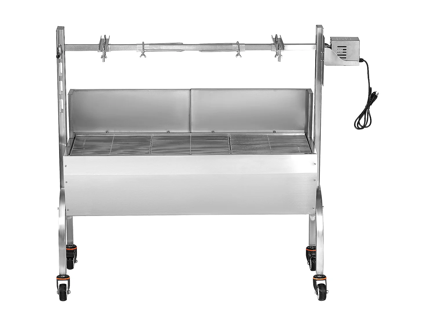 Drehbratengrill SucceBuy Roaster Spit 52W, Schwein, Lamm, Huhn, 90kg, Edelstahl-Bratpfanne mit Feststellbaren Rädern