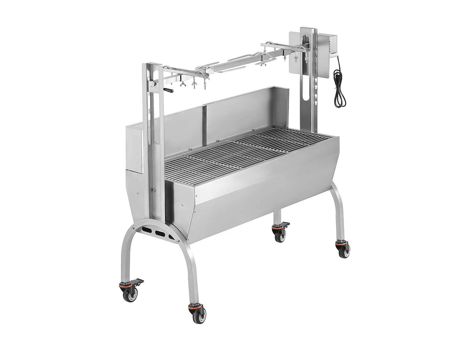 Drehbratengrill SucceBuy Roaster Spit 52W, Schwein, Lamm, Huhn, 90kg, Edelstahl-Bratpfanne mit Feststellbaren Rädern