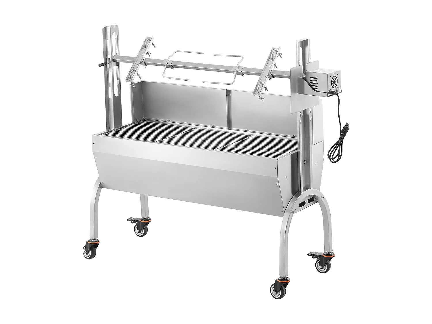 Drehbratengrill SucceBuy Roaster Spit 52W, Schwein, Lamm, Huhn, 90kg, Edelstahl-Bratpfanne mit Feststellbaren Rädern