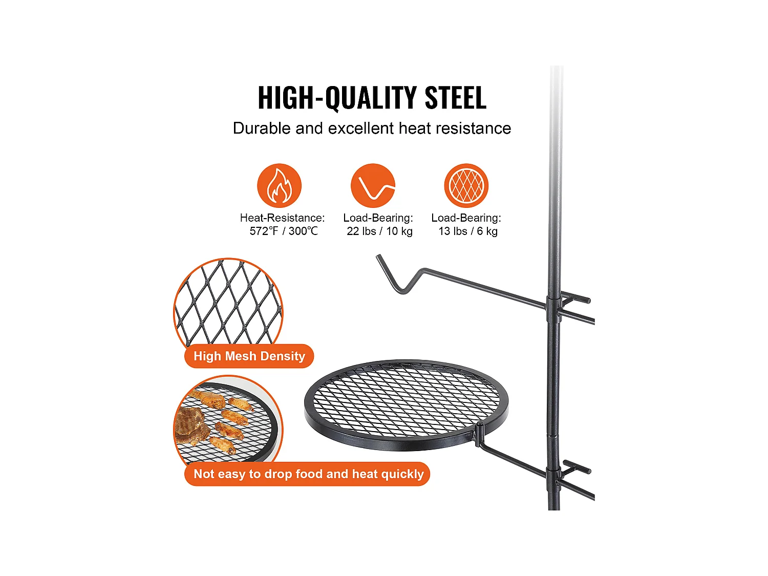 Grill, SucceBuy Rotierender Campinggrill, Robuster Stahl, Verstellbarer Grillrost für offenes Feuer, Outdoor