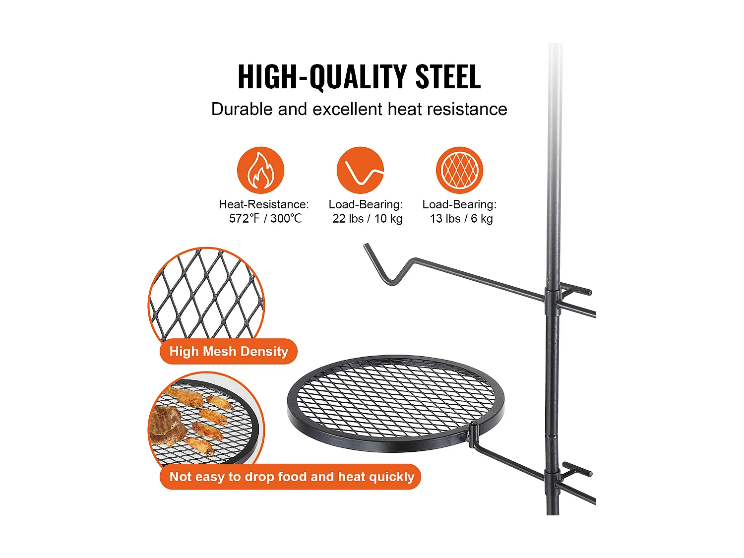 Churrasqueira, SucceBuy Churrasqueira Giratória para Acampamento, Aço Reforçado, Grelha Ajustável para Lareira, Exterior