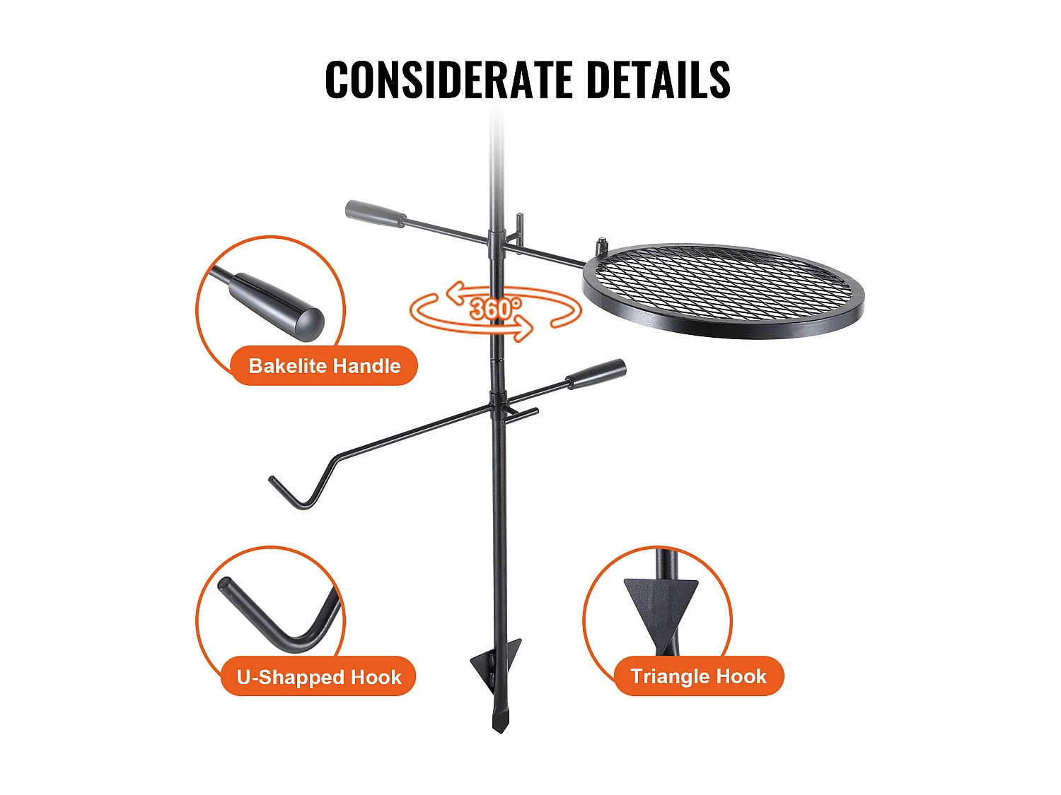Churrasqueira, SucceBuy Churrasqueira Giratória para Acampamento, Aço Reforçado, Grelha Ajustável para Lareira, Exterior
