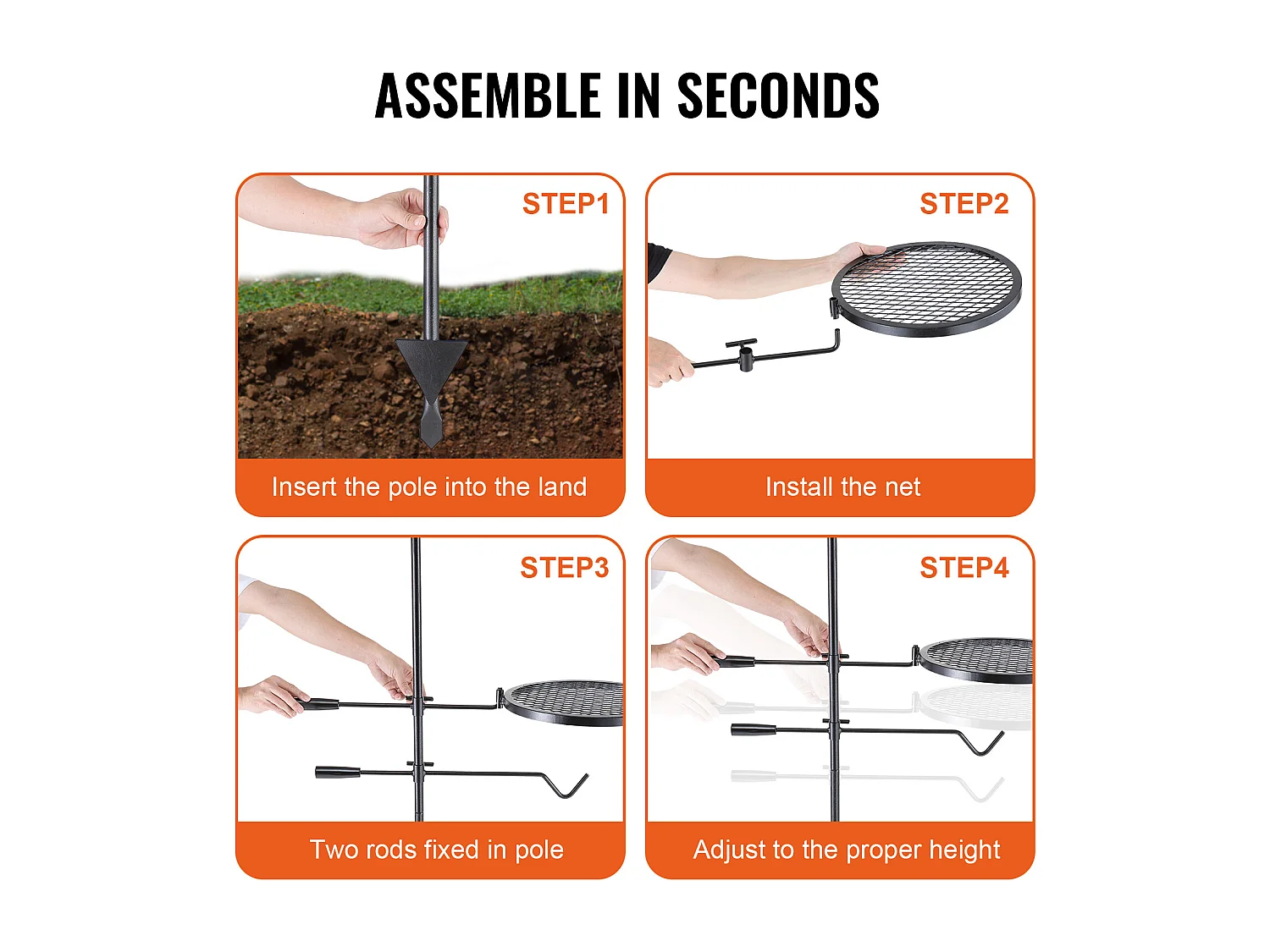 Churrasqueira, SucceBuy Churrasqueira Giratória para Acampamento, Aço Reforçado, Grelha Ajustável para Lareira, Exterior