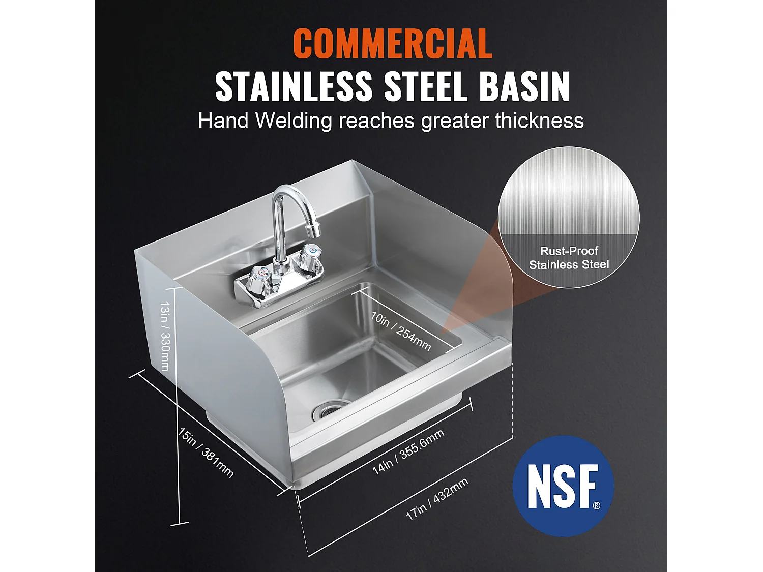 Zmywarka ze Stali Nierdzewnej SucceBuy, 43 x 33cm, NSF, Montaż Ścienne, dla Restauracji