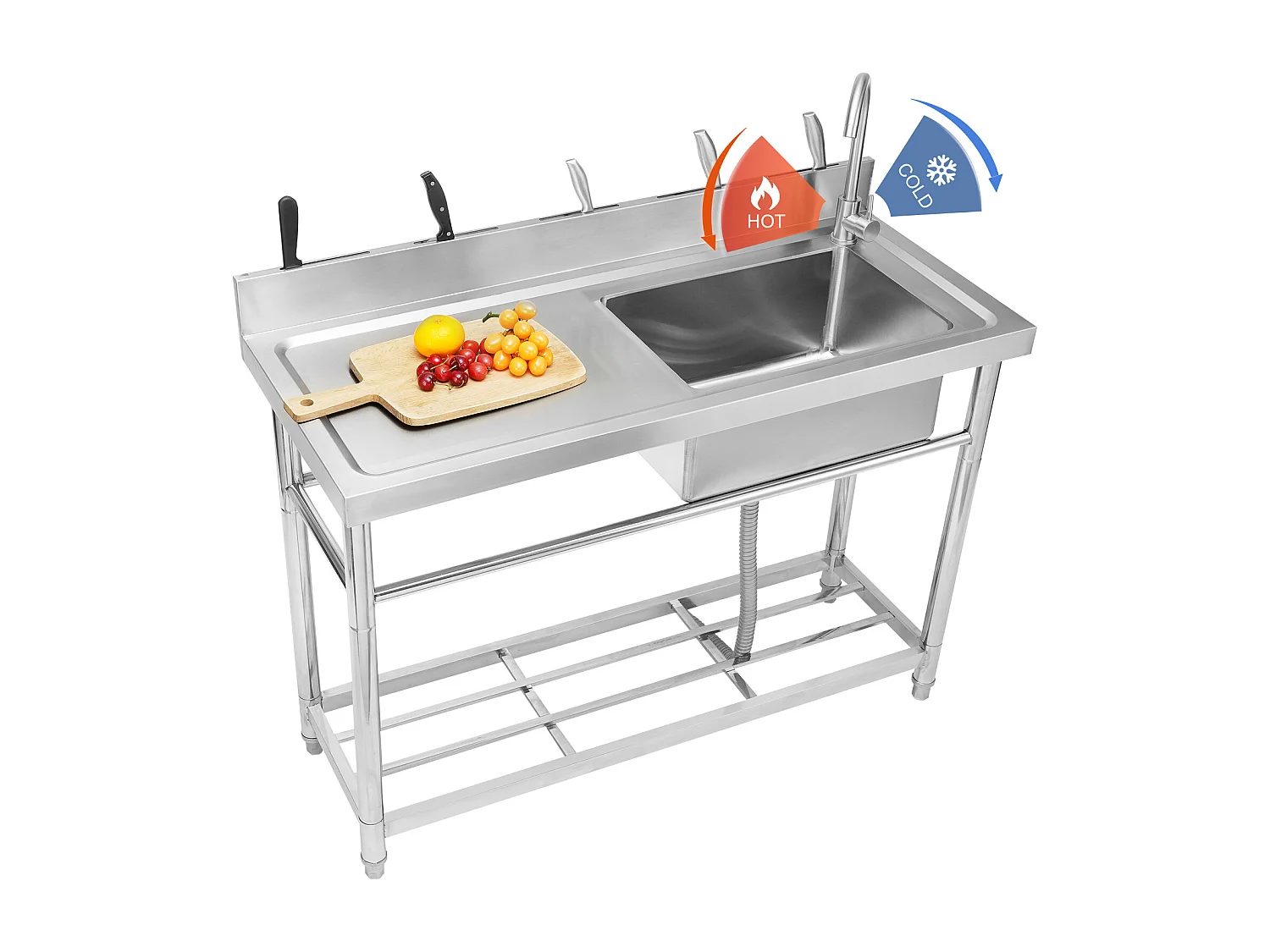 Praktyczna Zmywarka Kuchenna SucceBuy, z Stali Nierdzewnej, Prosty Zbiornik z Półką Roboczą, 108 x 50 x 95 cm