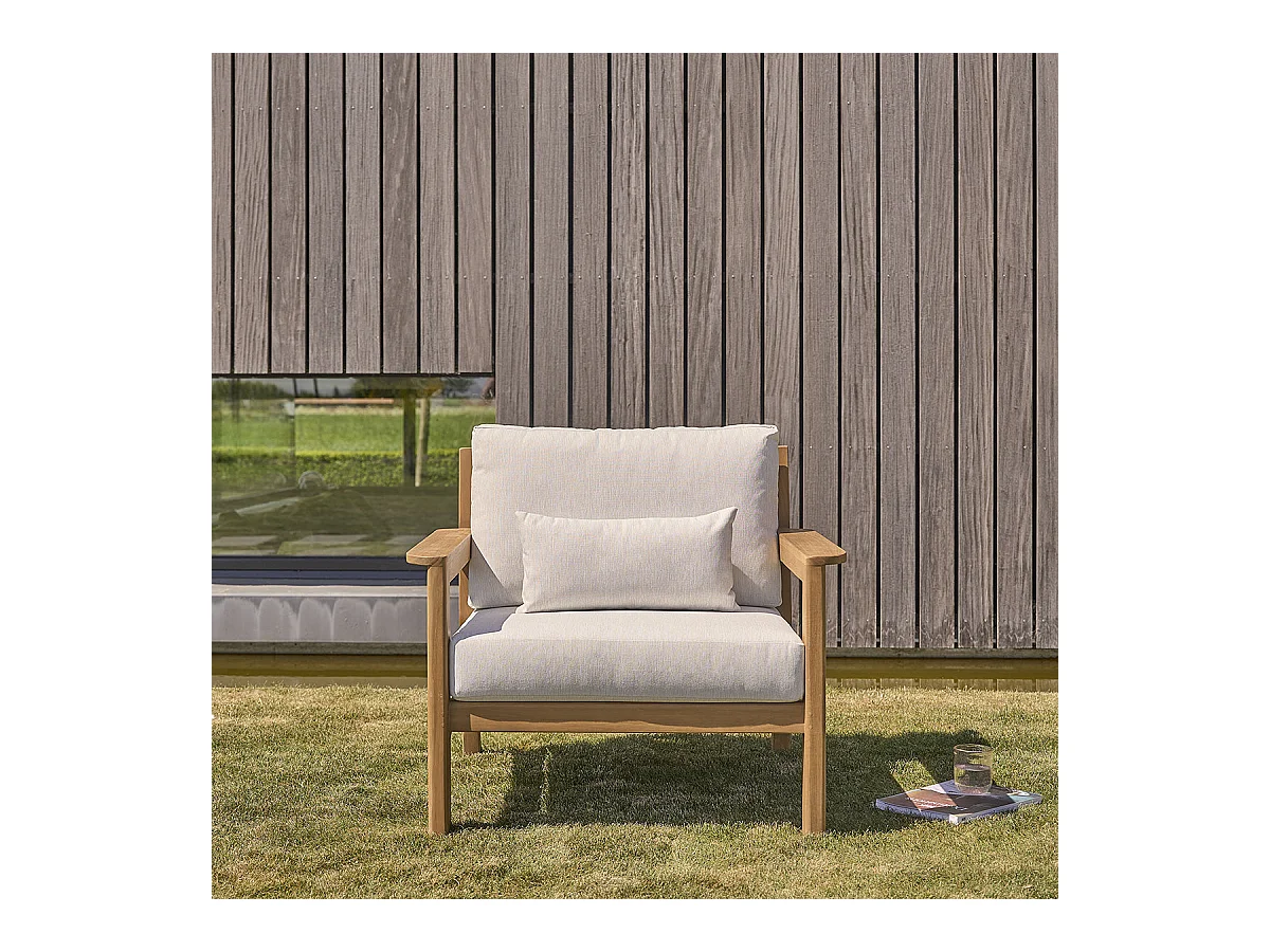Fauteuil de jardin en teck massif avec coussins