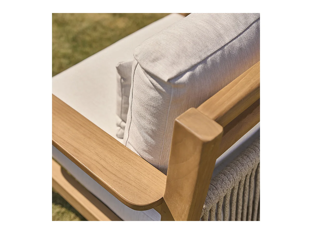 Fauteuil de jardin en teck massif avec coussins