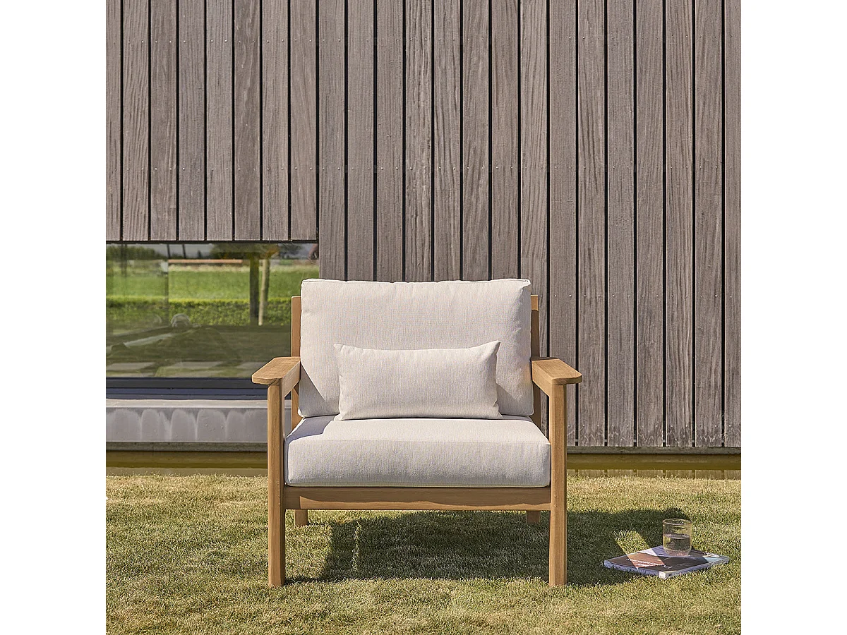 Fauteuil de jardin en teck massif avec coussins