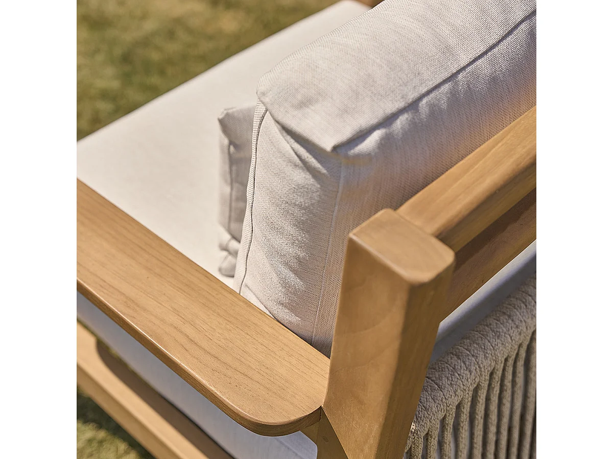 Sillón de jardín de teca maciza con cojines