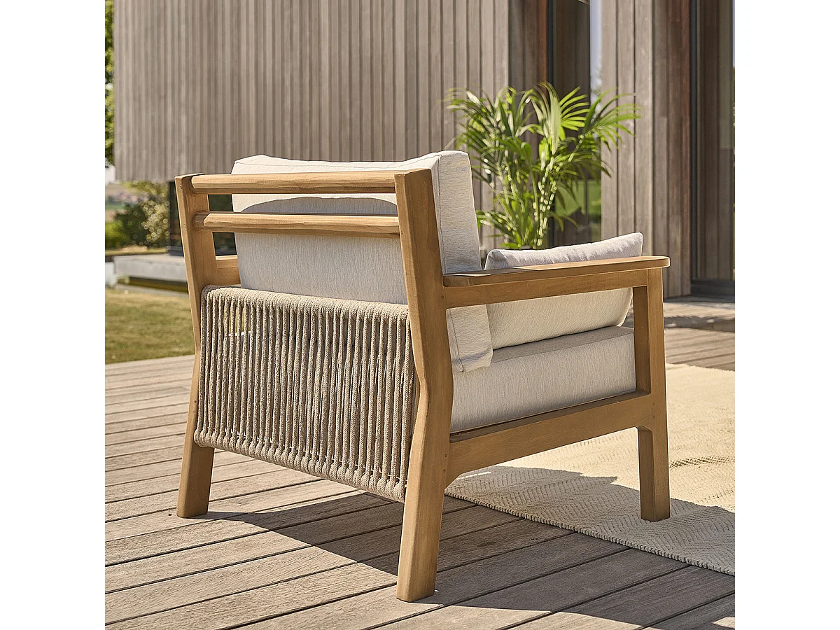 Sillón de jardín de teca maciza con cojines