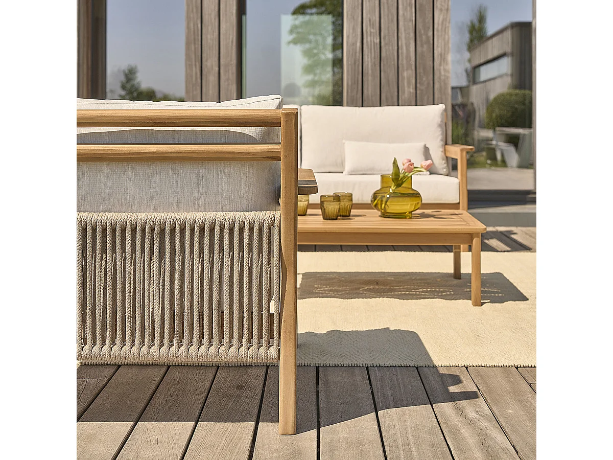 Sillón de jardín de teca maciza con cojines