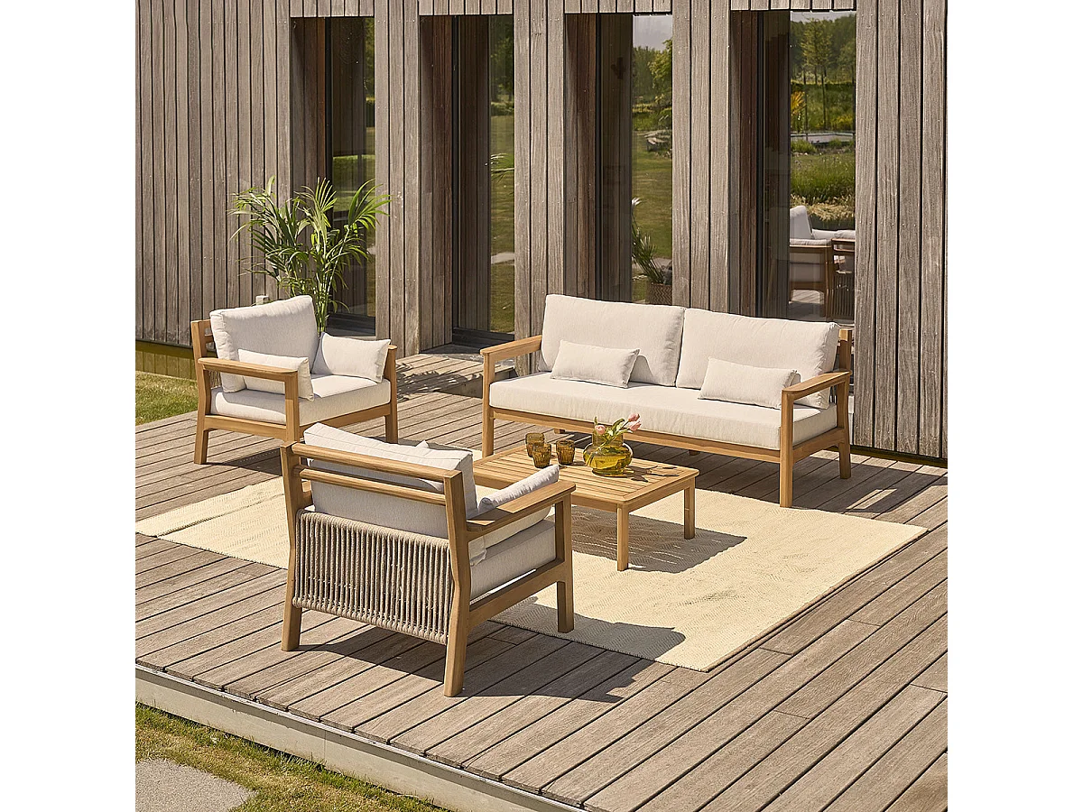 Sillón de jardín de teca maciza con cojines