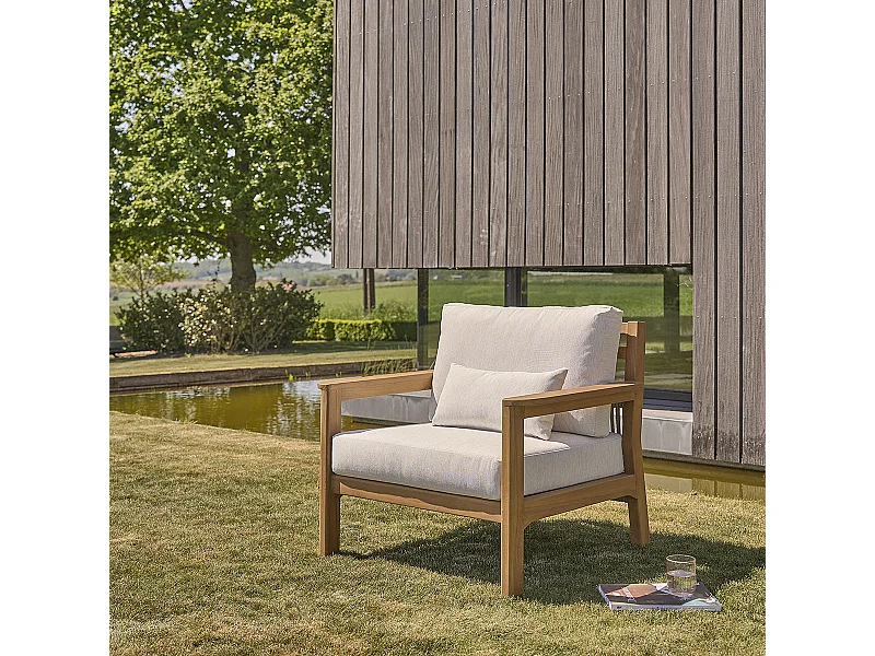 Fauteuil de jardin en teck massif avec coussins