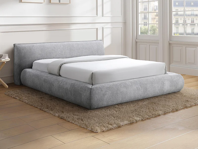 Bettkasten + Matratze - 160 x 200 cm - Stoff - Hellgrau - MIRSIO