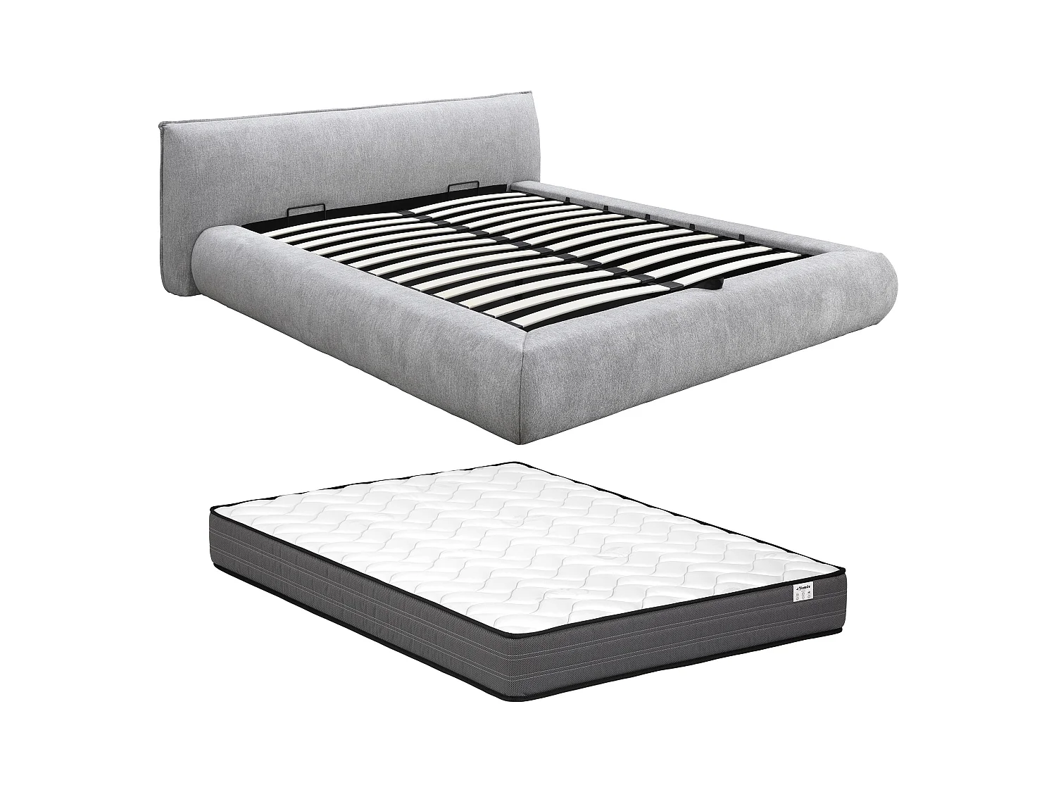 Lit coffre 160 x 200 cm - Tissu - Gris clair + Matelas - MIRSIO