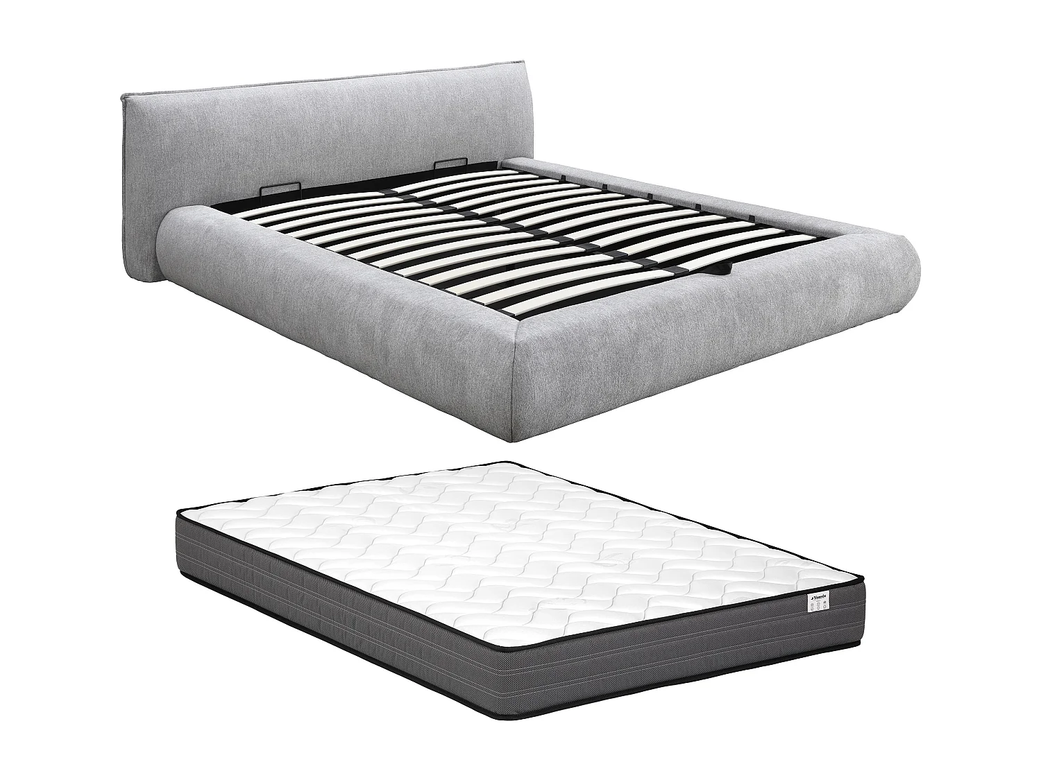 Lit coffre 160 x 200 cm - Tissu - Gris clair + Matelas - MIRSIO