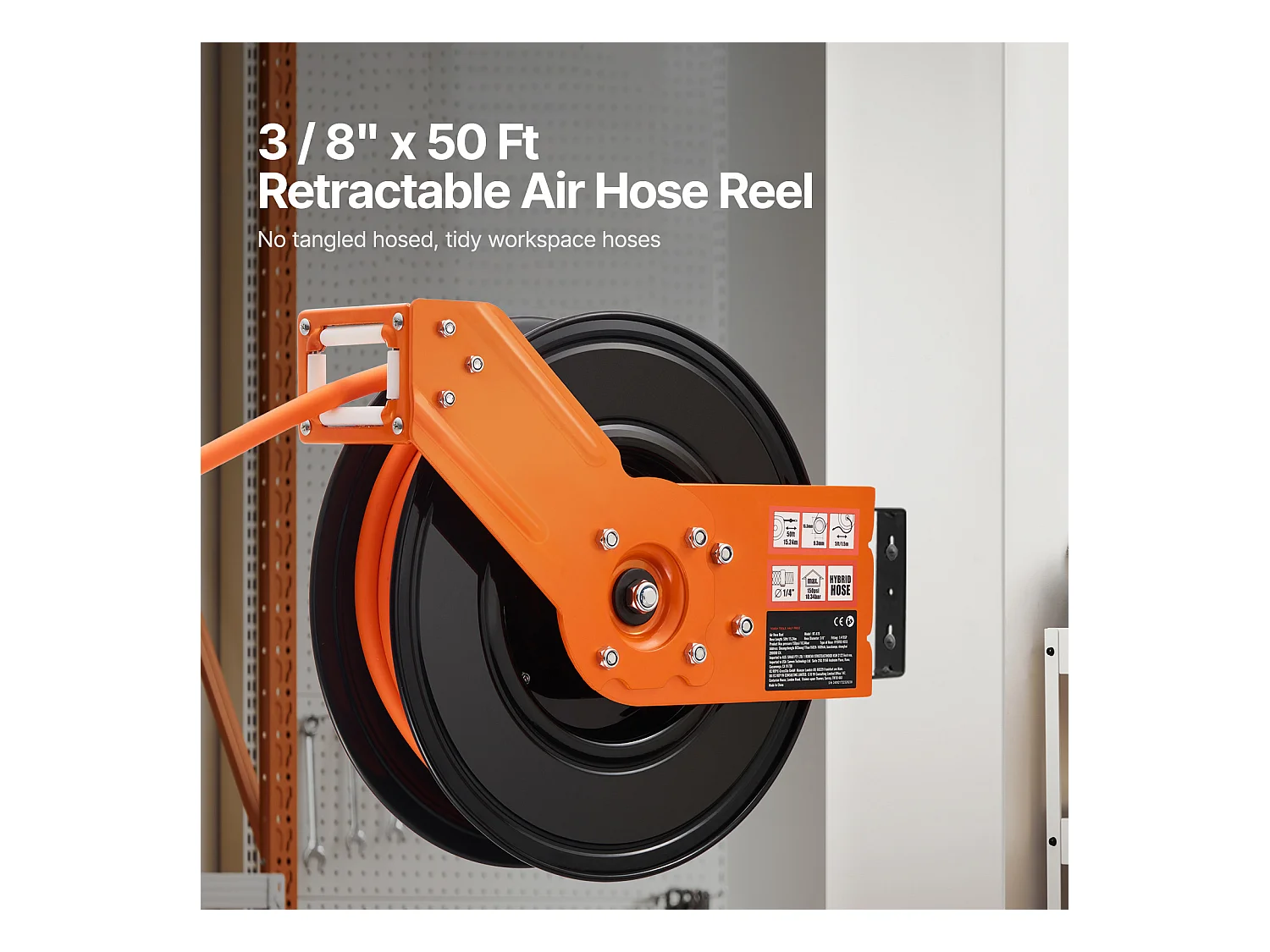 Bęben na Wąż, SucceBuy 9,5 mm × 15,24 m 300 PSI Zgiwny Wąż Pneumatyczny z 1,5 m Wejściem