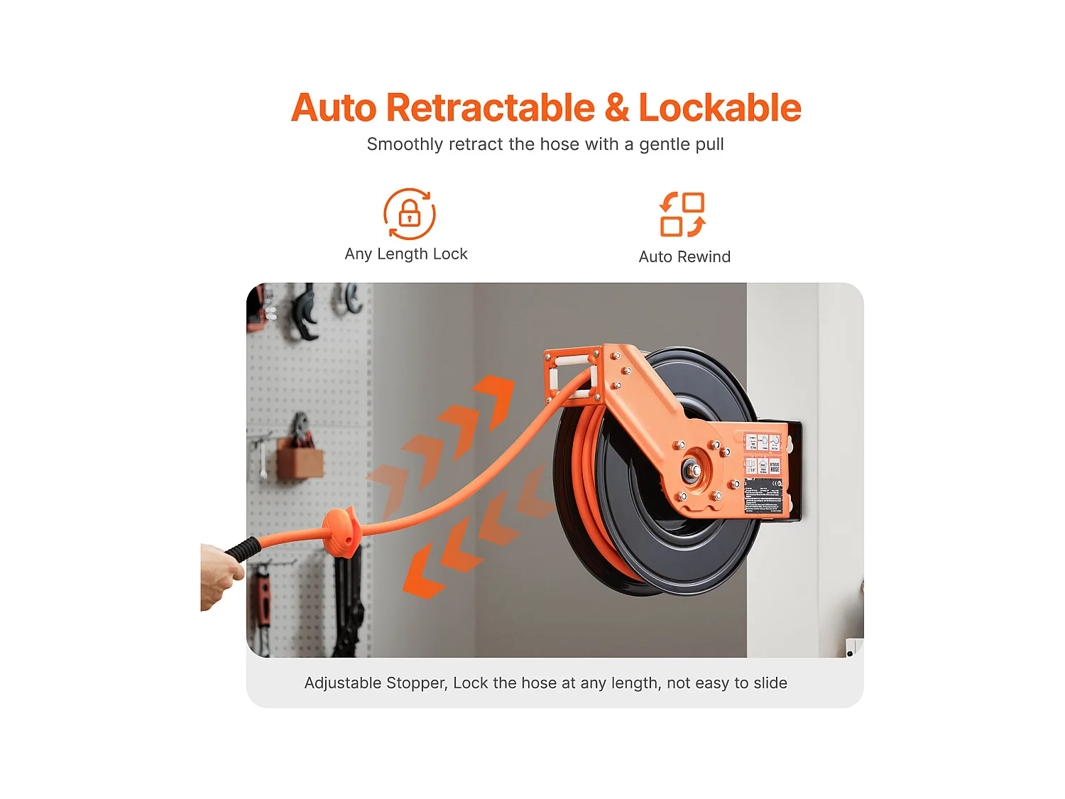 Bęben na Wąż, SucceBuy 9,5 mm × 15,24 m 300 PSI Zgiwny Wąż Pneumatyczny z 1,5 m Wejściem