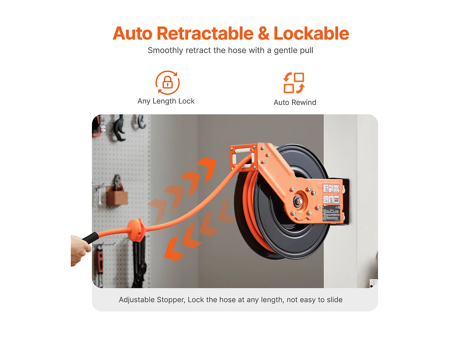 Dévidoir, SucceBuy Enrouleur de Tuyau d'Air 9,5 mm × 15,24 m 300 PSI Rétractable avec Entrée de 1,5 m