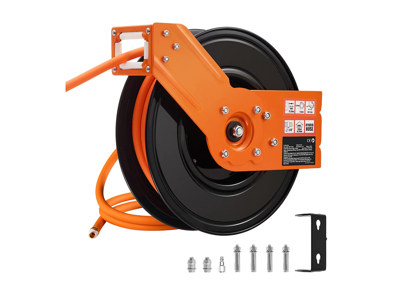 Dévidoir, SucceBuy Enrouleur de Tuyau d'Air 9,5 mm × 15,24 m 300 PSI Rétractable avec Entrée de 1,5 m