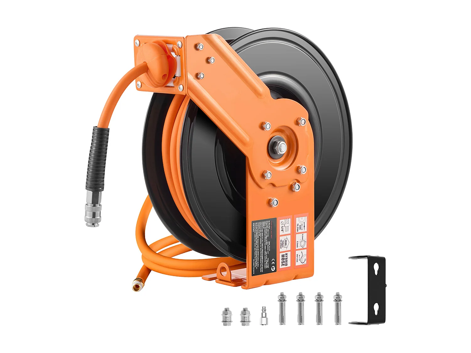 Dévidoir, SucceBuy Enrouleur de Tuyau d'Air 9,5 mm × 15,24 m 300 PSI Rétractable avec Entrée de 1,5 m