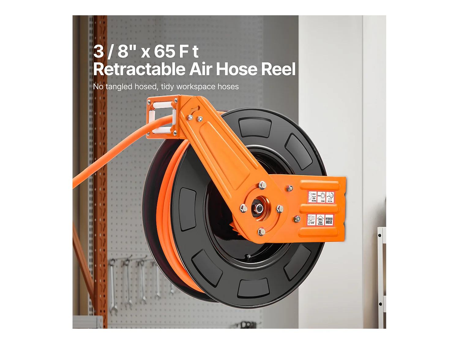 Dévidoir, SucceBuy Enrouleur de Tuyau d'Air 9,5 mm × 19,81 m 300 PSI Rétractable avec Entrée de 1,5 m