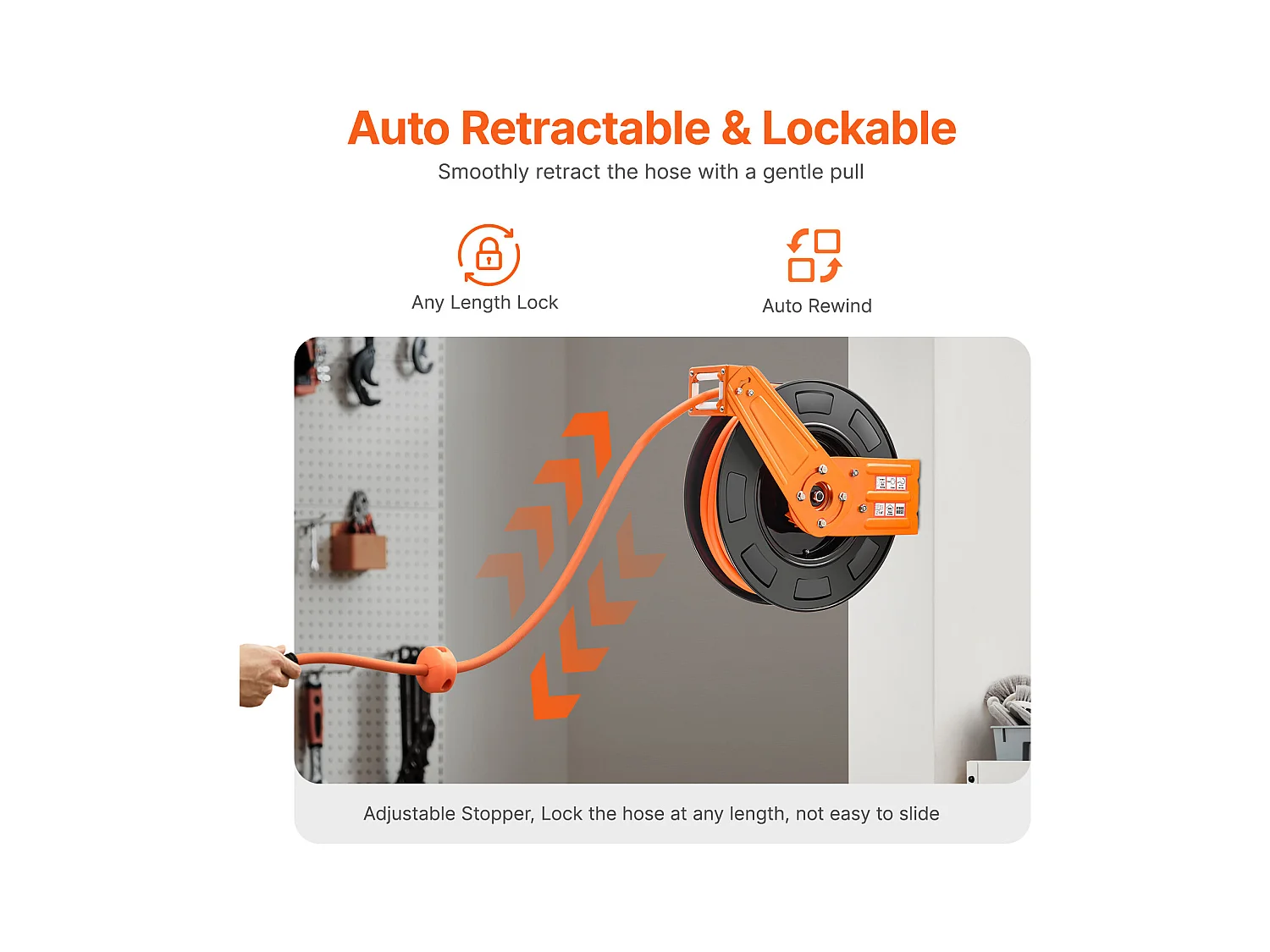 Dévidoir, SucceBuy Enrouleur de Tuyau d'Air 9,5 mm × 19,81 m 300 PSI Rétractable avec Entrée de 1,5 m