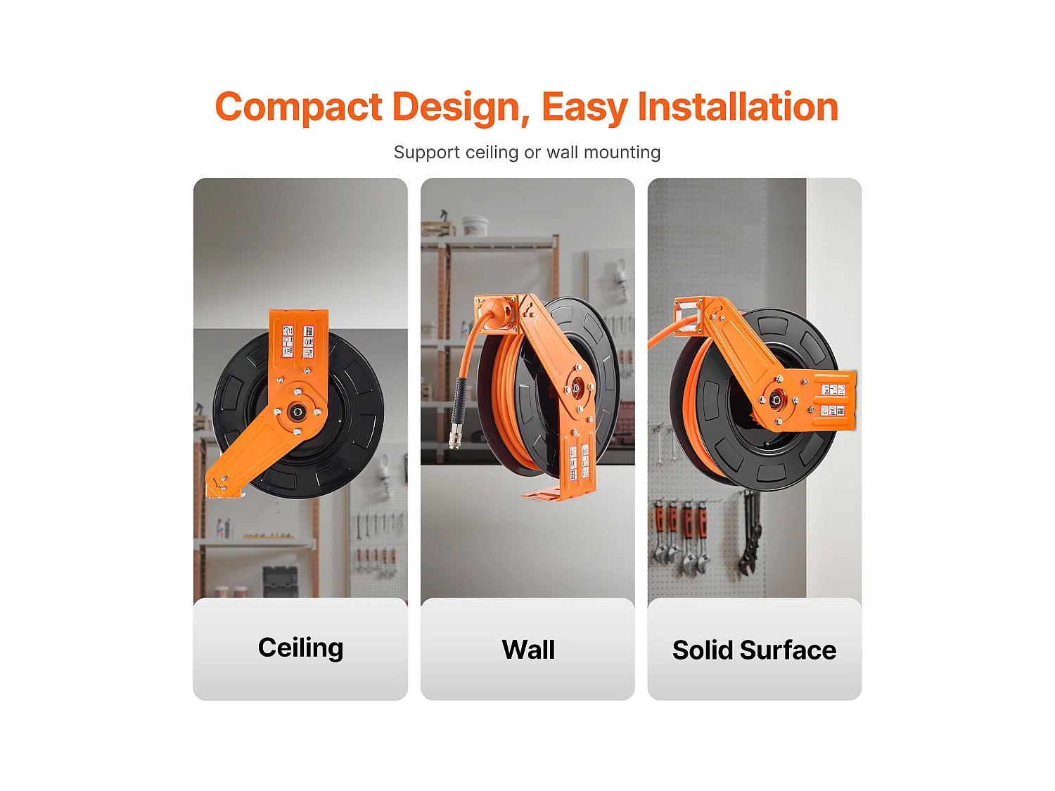Dévidoir, SucceBuy Enrouleur de Tuyau d'Air 9,5 mm × 19,81 m 300 PSI Rétractable avec Entrée de 1,5 m