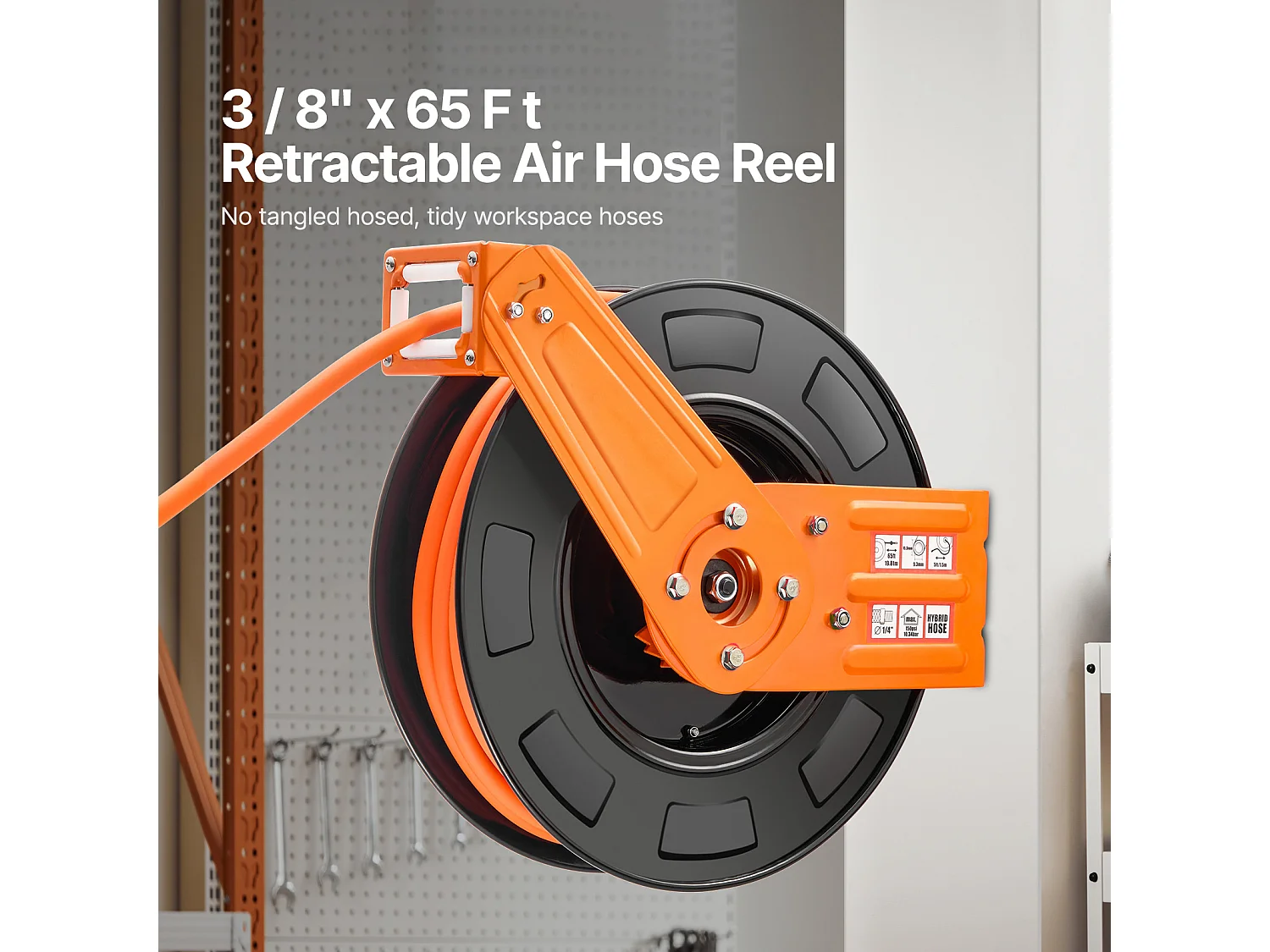 Dévidoir, SucceBuy Enrouleur de Tuyau d'Air 9,5 mm × 19,81 m 300 PSI Rétractable avec Entrée de 1,5 m