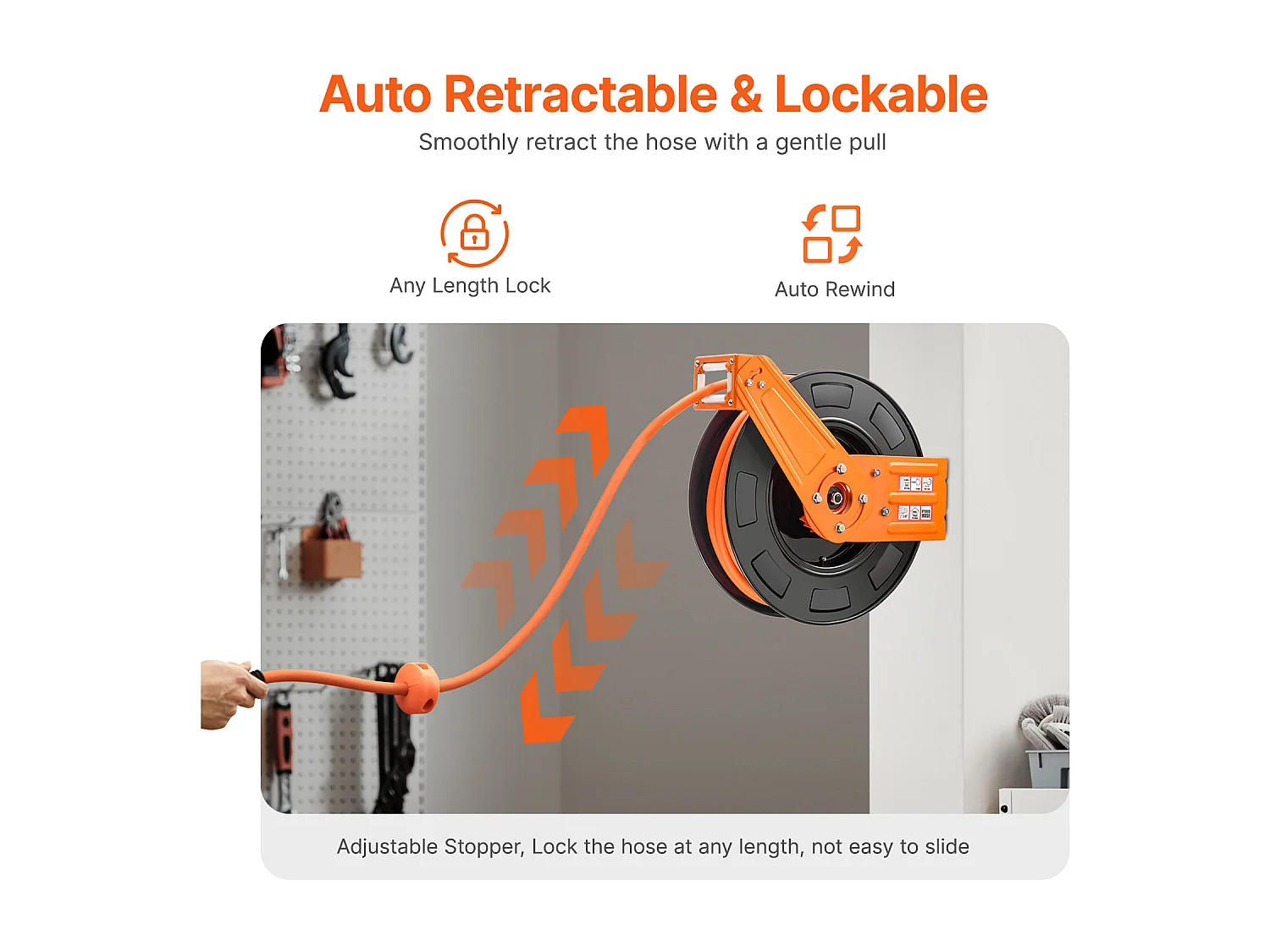 Dévidoir, SucceBuy Enrouleur de Tuyau d'Air 9,5 mm × 19,81 m 300 PSI Rétractable avec Entrée de 1,5 m