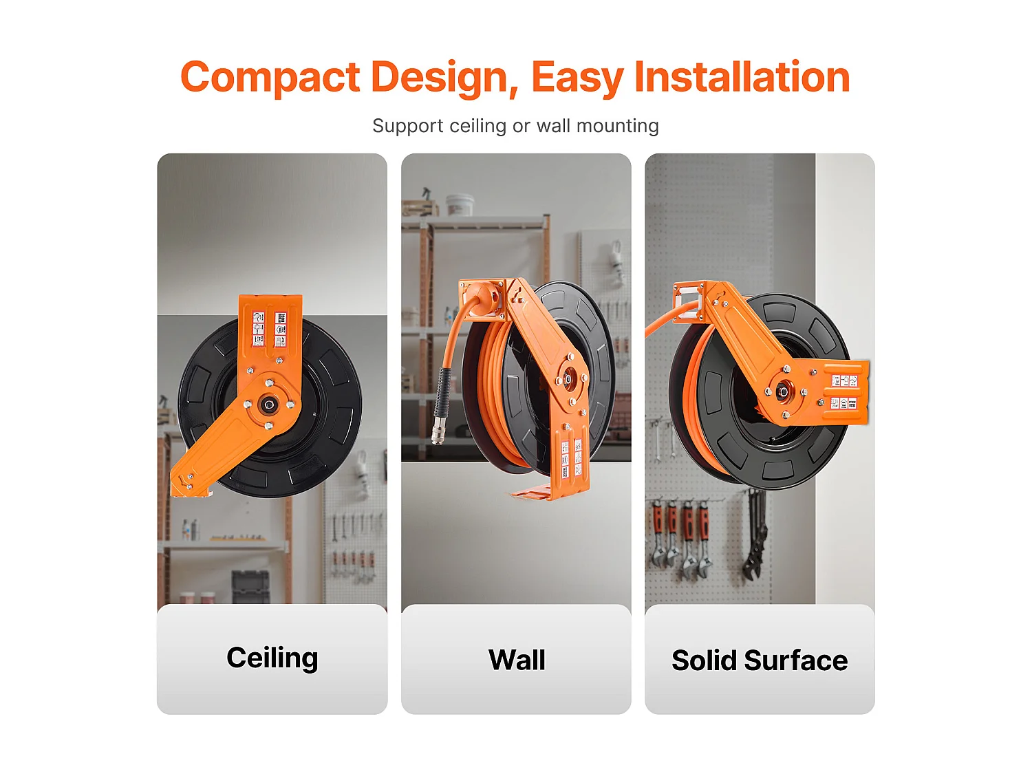 Dévidoir, SucceBuy Enrouleur de Tuyau d'Air 9,5 mm × 19,81 m 300 PSI Rétractable avec Entrée de 1,5 m