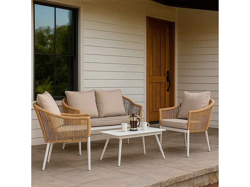 Set aus Tisch, Sofa und 2 Sesseln 90x50x40, 58x65x84, 117x65x84 Beige