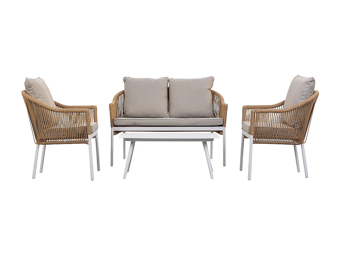 Set aus Tisch, Sofa und 2 Sesseln 90x50x40, 58x65x84, 117x65x84 Beige