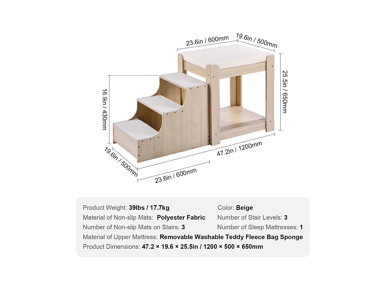 Lit Superposé pour Animaux SucceBuy, pour Animaux de Compagnie Chien Chat, Beige