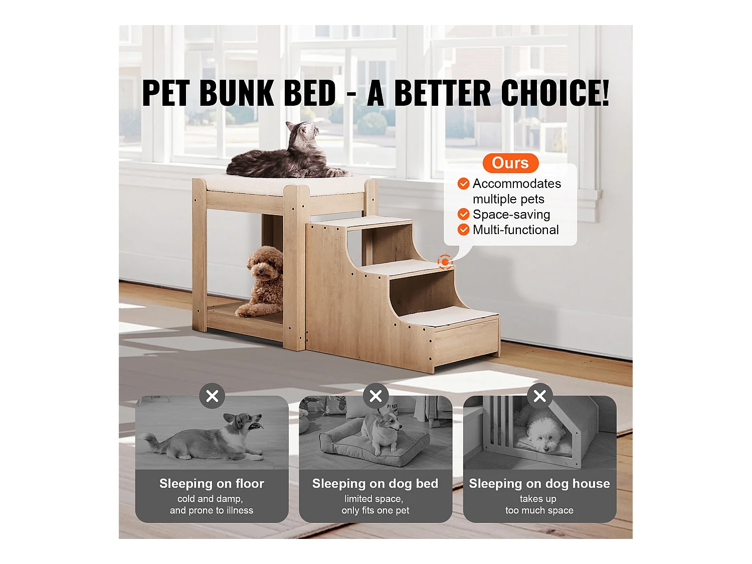 Lit Superposé pour Animaux SucceBuy, pour Animaux de Compagnie Chien Chat, Beige