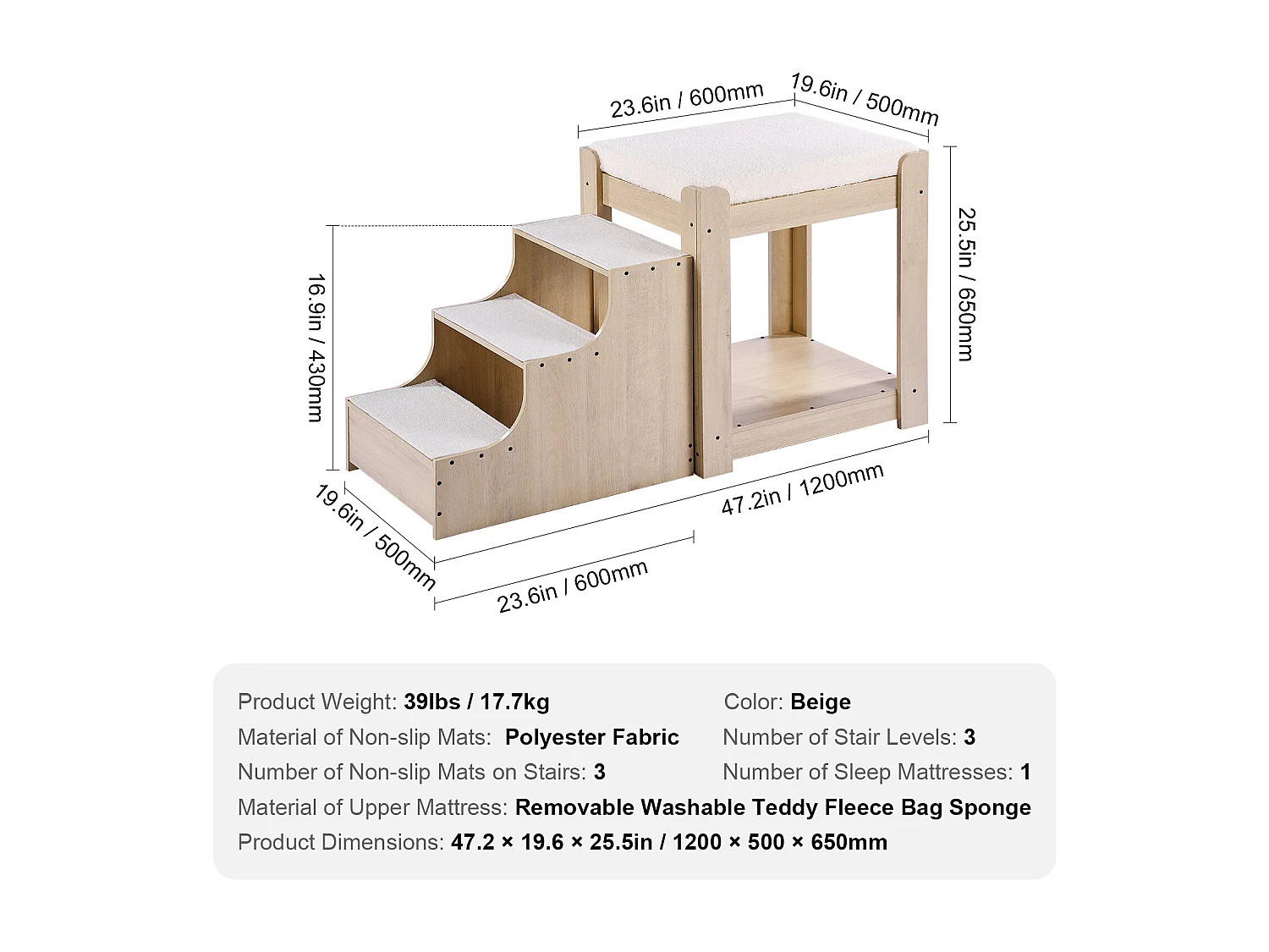 Lit Superposé pour Animaux SucceBuy, pour Animaux de Compagnie Chien Chat, Beige