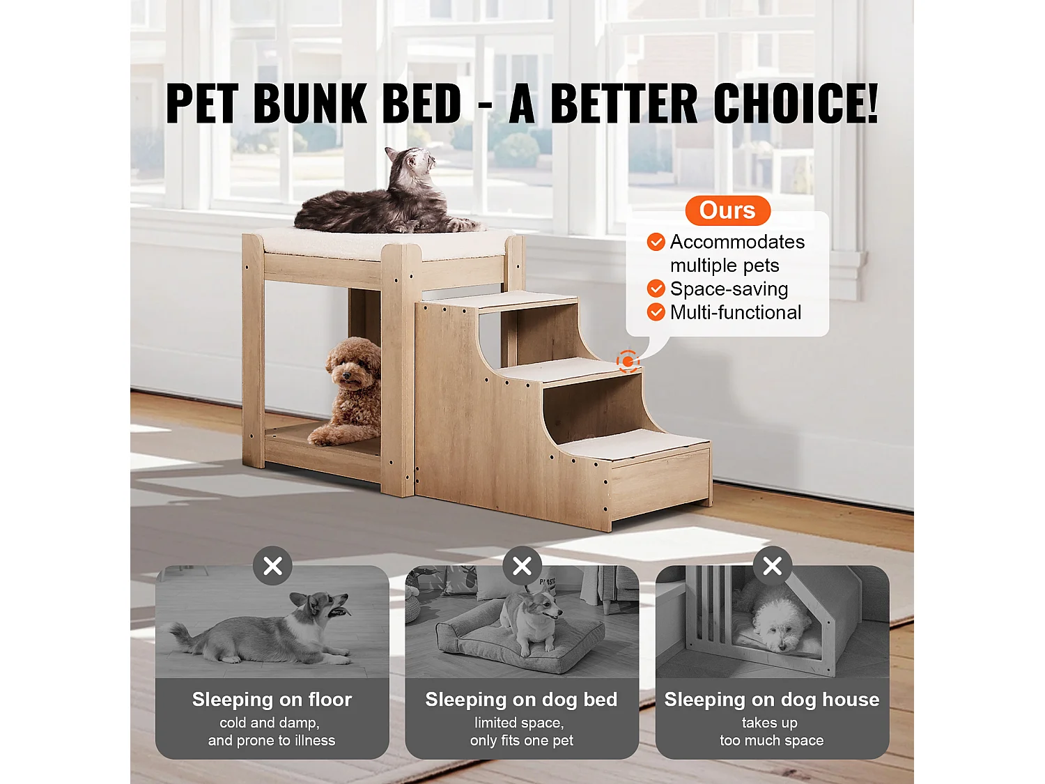 Lit Superposé pour Animaux SucceBuy, pour Animaux de Compagnie Chien Chat, Beige