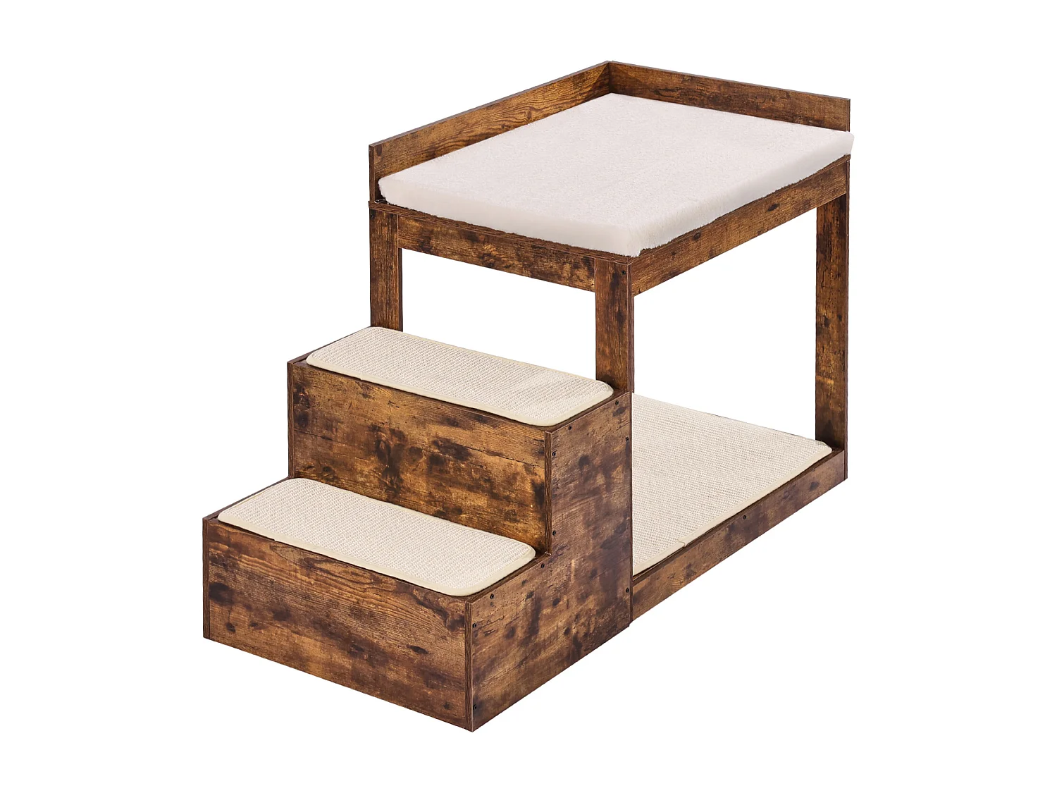 Lit Superposé pour Animaux SucceBuy, avec Escaliers, Perchoir de Fenêtre, Canapé-Lit Moyen, Marron