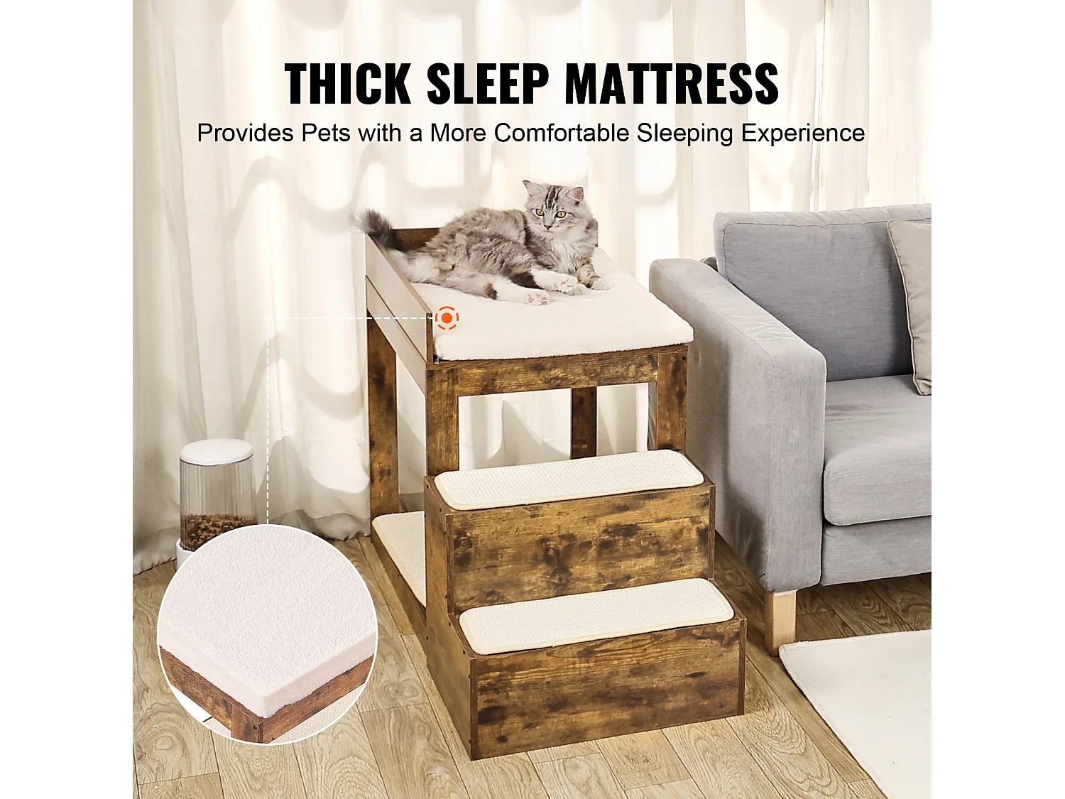 Lit Superposé pour Animaux SucceBuy, avec Escaliers, Perchoir de Fenêtre, Canapé-Lit Moyen, Marron